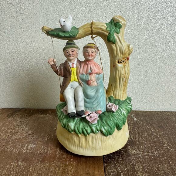 Vintage MSR Taiwan Elderly Couple Ceramic Through The Years Music Box - Picture 1 of 7